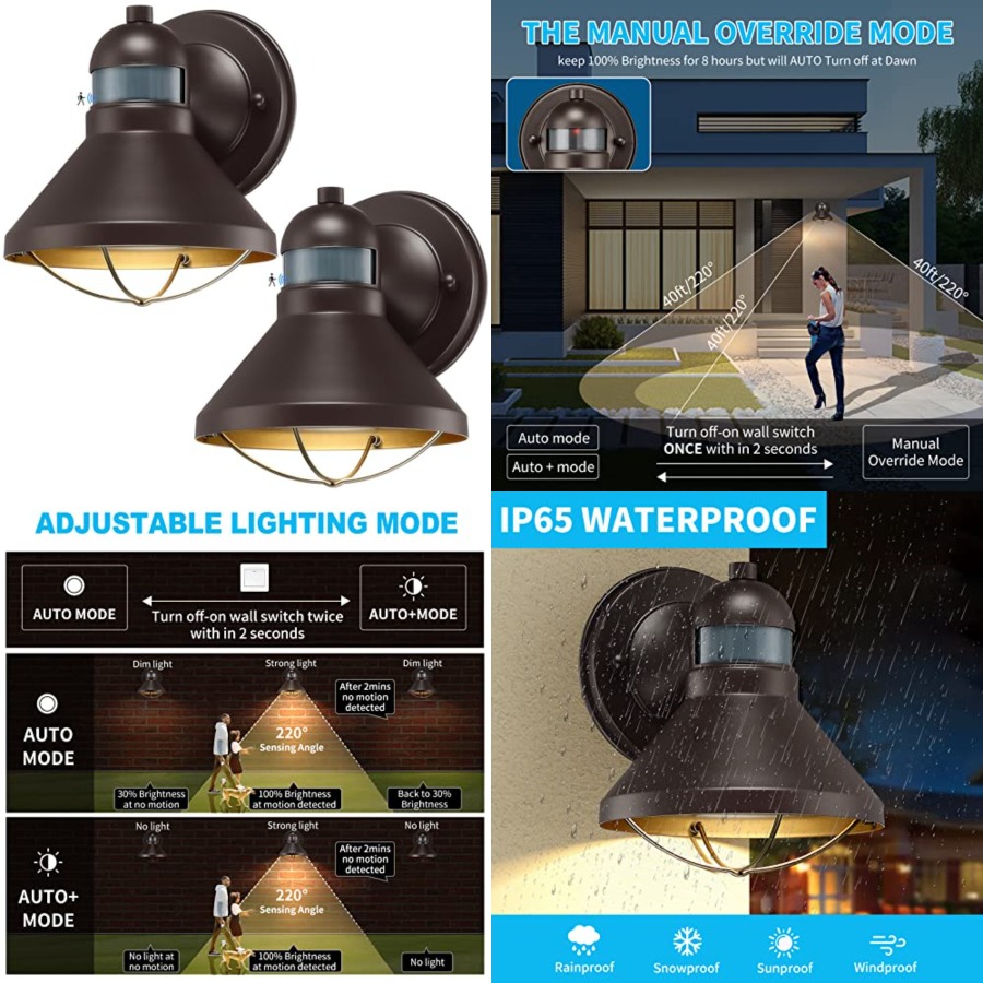Motion Sensor Light - مجموعة من 2 مصباح جداري خارجي